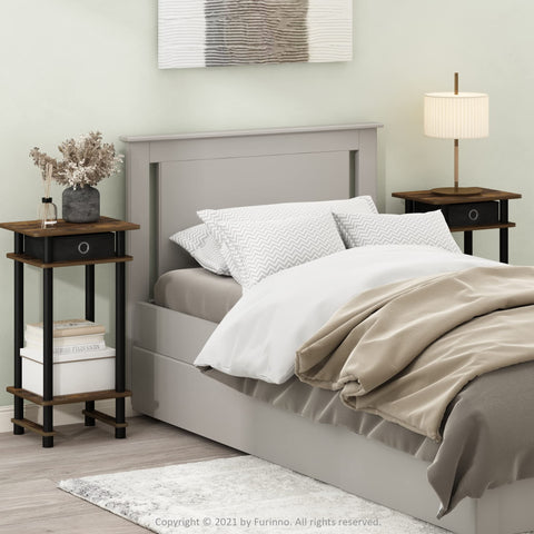 Furinno TURN-N-TUBE Side Table Set of 2, 3-Tier End Table with Storage Bin, Open Shelf Night Stand, Bedside Table, for Living Room, Bedroom