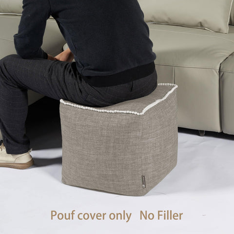 Louis Donné UNSTUFFED 15 Inch Square Ottoman Pouf Cover Soft Handwoven, Removable Washable Foot Rest Footstool for Bedroom Living Room NOLY COVER