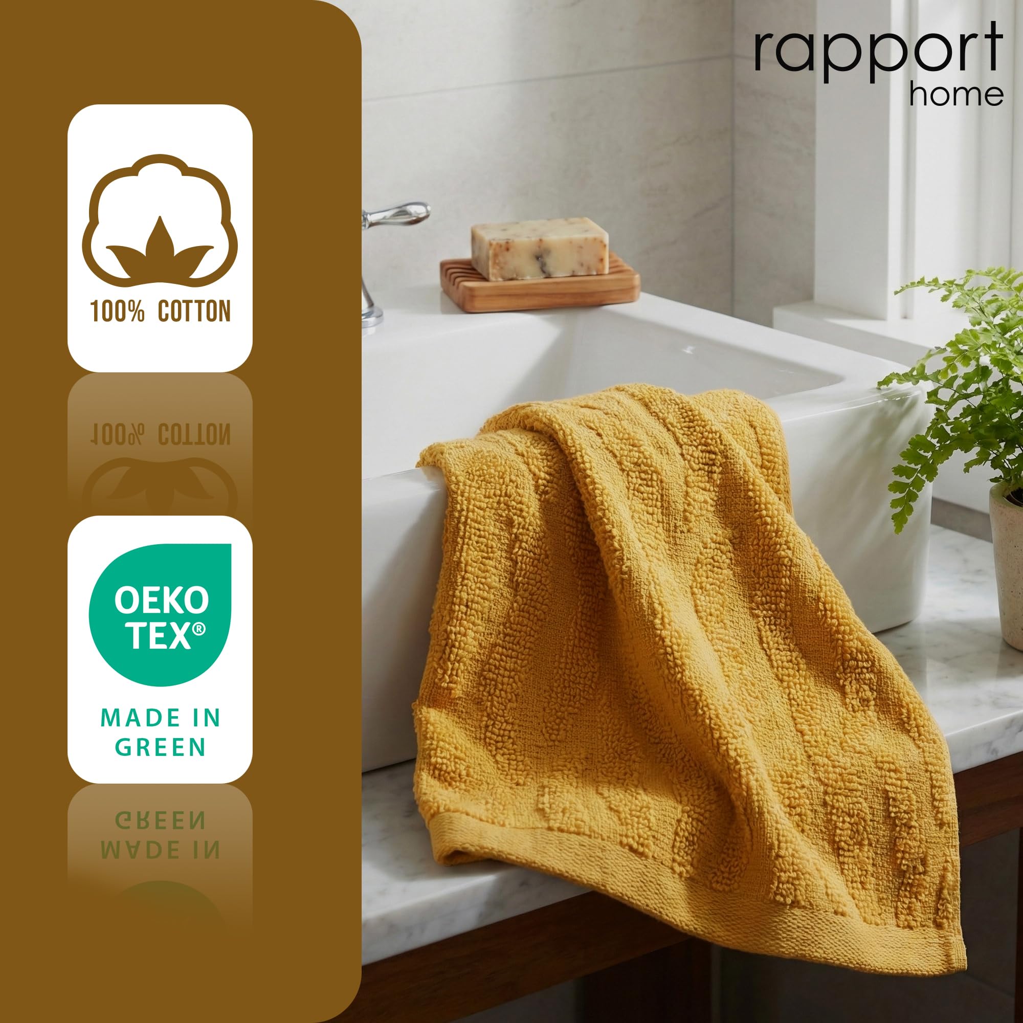 Rapport Home 2-Pack Safari Hand Towels | Mustard Yellow | 50x85cm 100% Cotton 500GSM | Absorbent & Soft Bathroom Towel Set | Oeko-Tex Certified