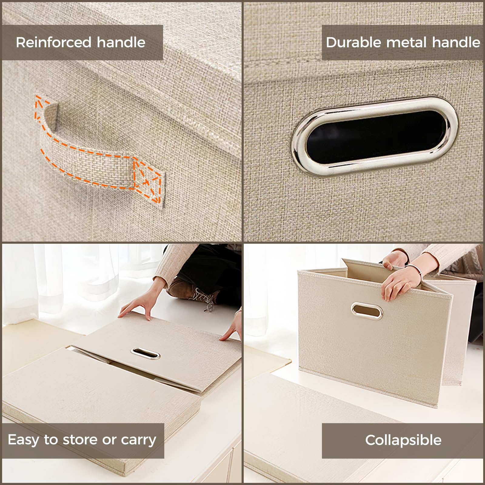 CHUNGG 3 PCS Large Fabric Storage Boxes with Lid, Wardrobe Organiser Cube Boxes with Handle with Lids
