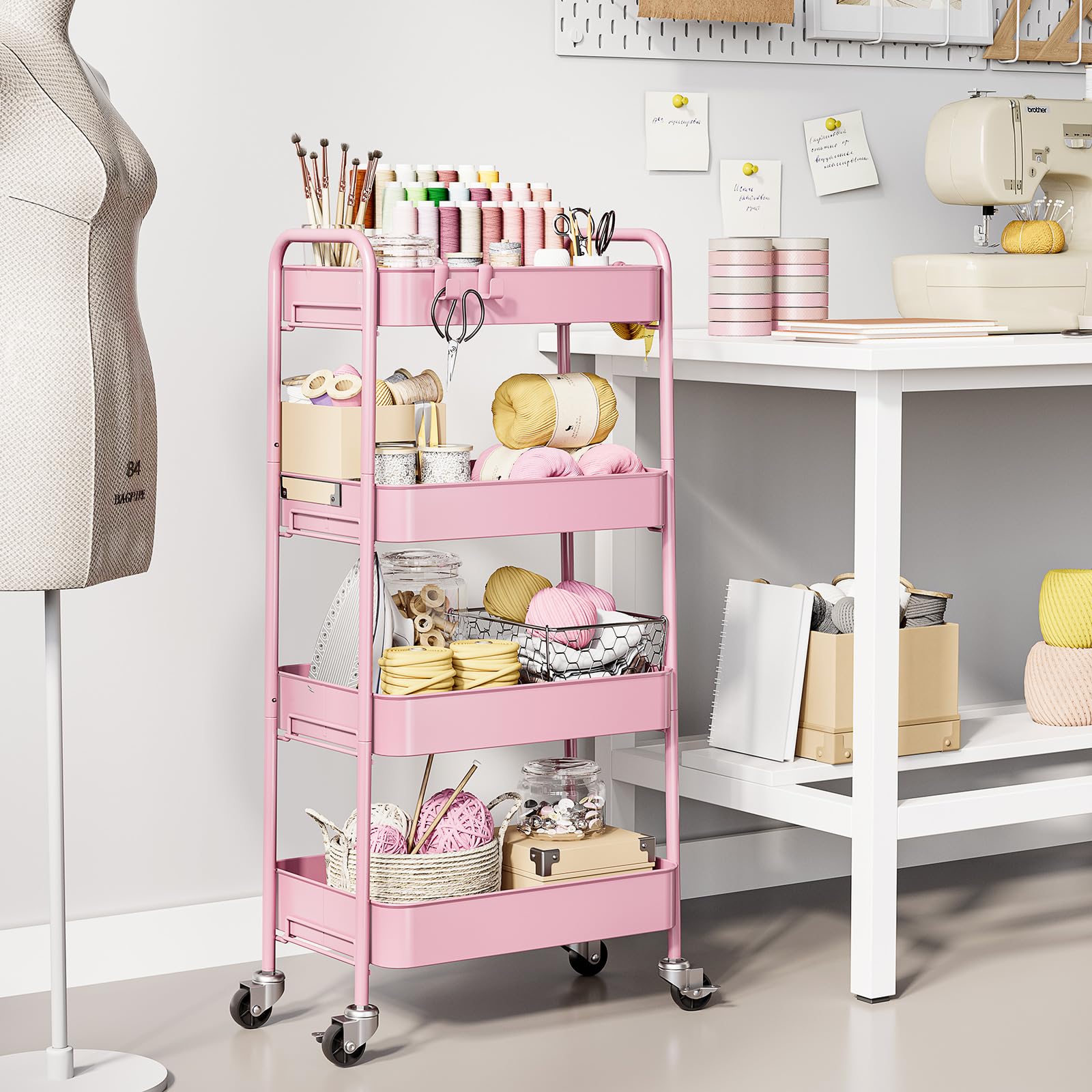 KINGRACK 4 Tier Metal Storage Trolley on Wheels
