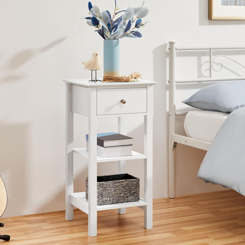 Yaheetech Bedside Table with Drawer and 2 Open Shelves, White