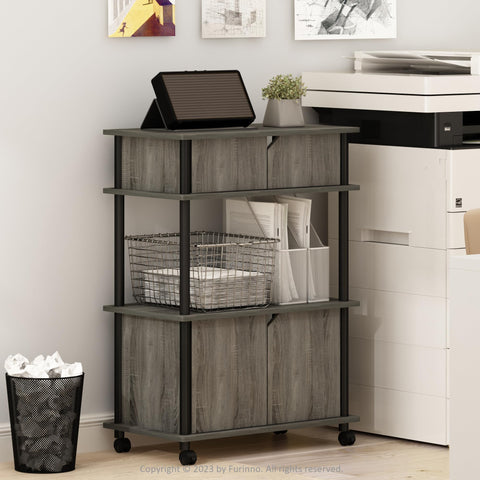 Furinno TURN-N-TUBE Printer Stand with Storage, 4-Tier Printer Table with with Storage Cabinet and Casters, Open Frame Standing Shelf, for CPU
