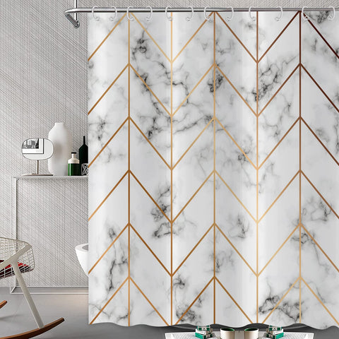 Hnmdmyi Marble Shower Curtain 180x180, Grey and White Shower Curtains Gold Geometric Line Abstract Modern Luxury Art Bathroom Curtains Waterproof
