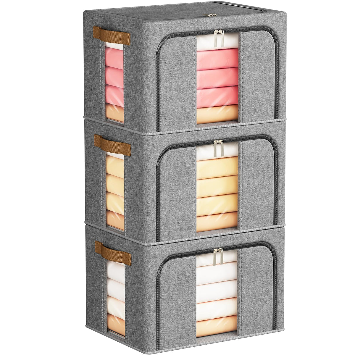 3 Pack clothes storage bags, 66L Large Capacity clothes storage boxes