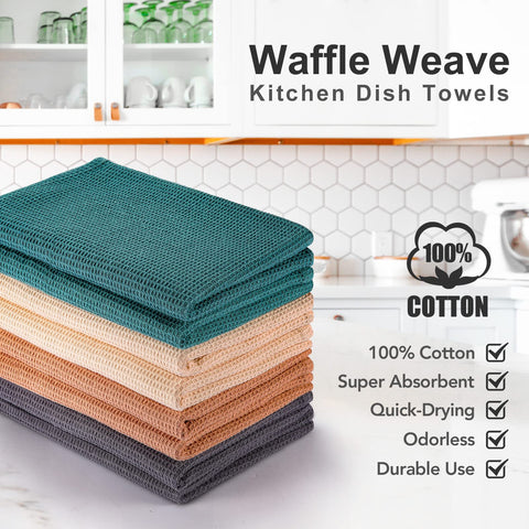 PY HOME & SPORTS 8 Pack Cotton Waffle Weave Kitchen Towels 17 x 25, Super Absorbent Kitchen Hand Dish Cloths for Drying and Cleaning