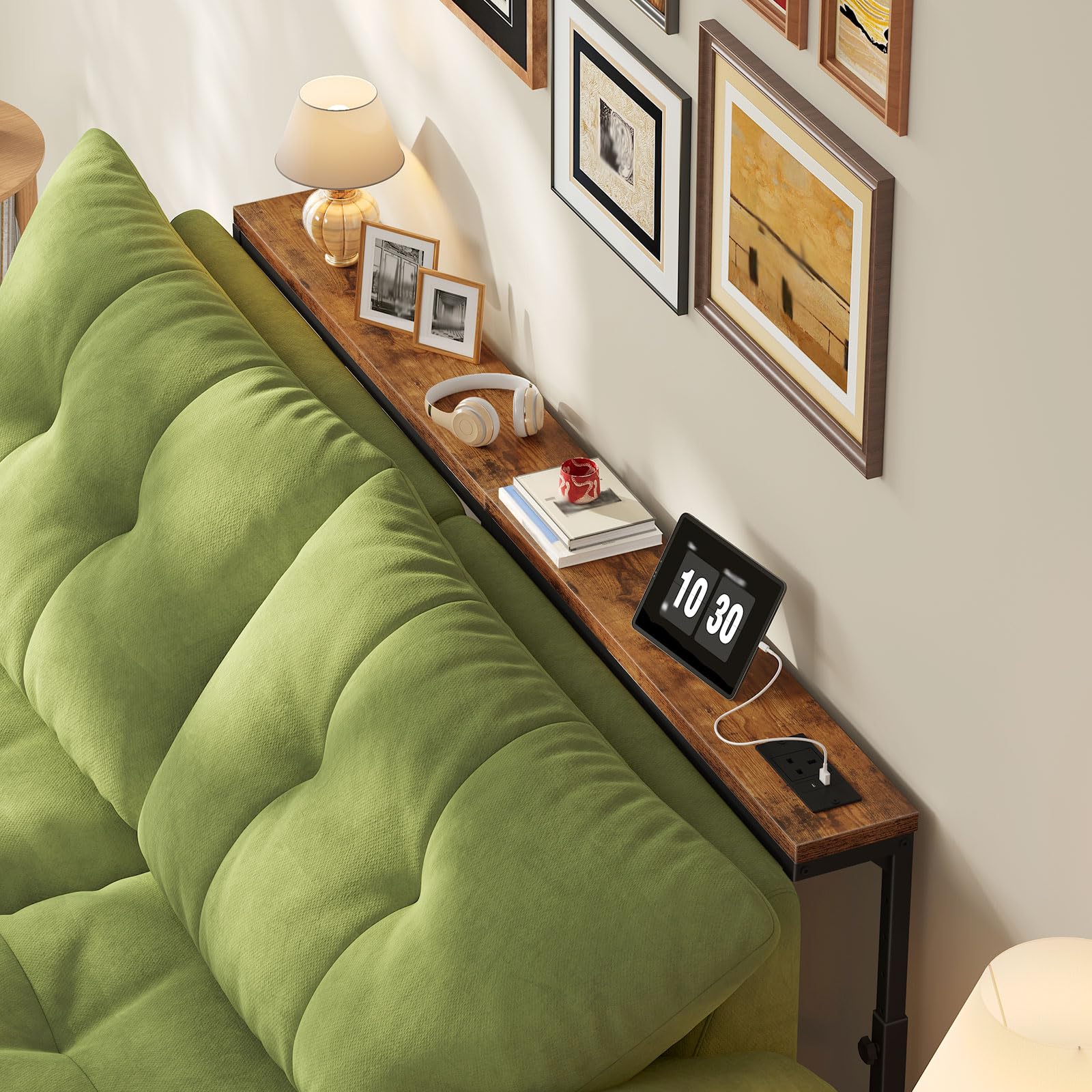 HOOBRO 160 cm Slim Console Table with Charging Station, Height Adjustable