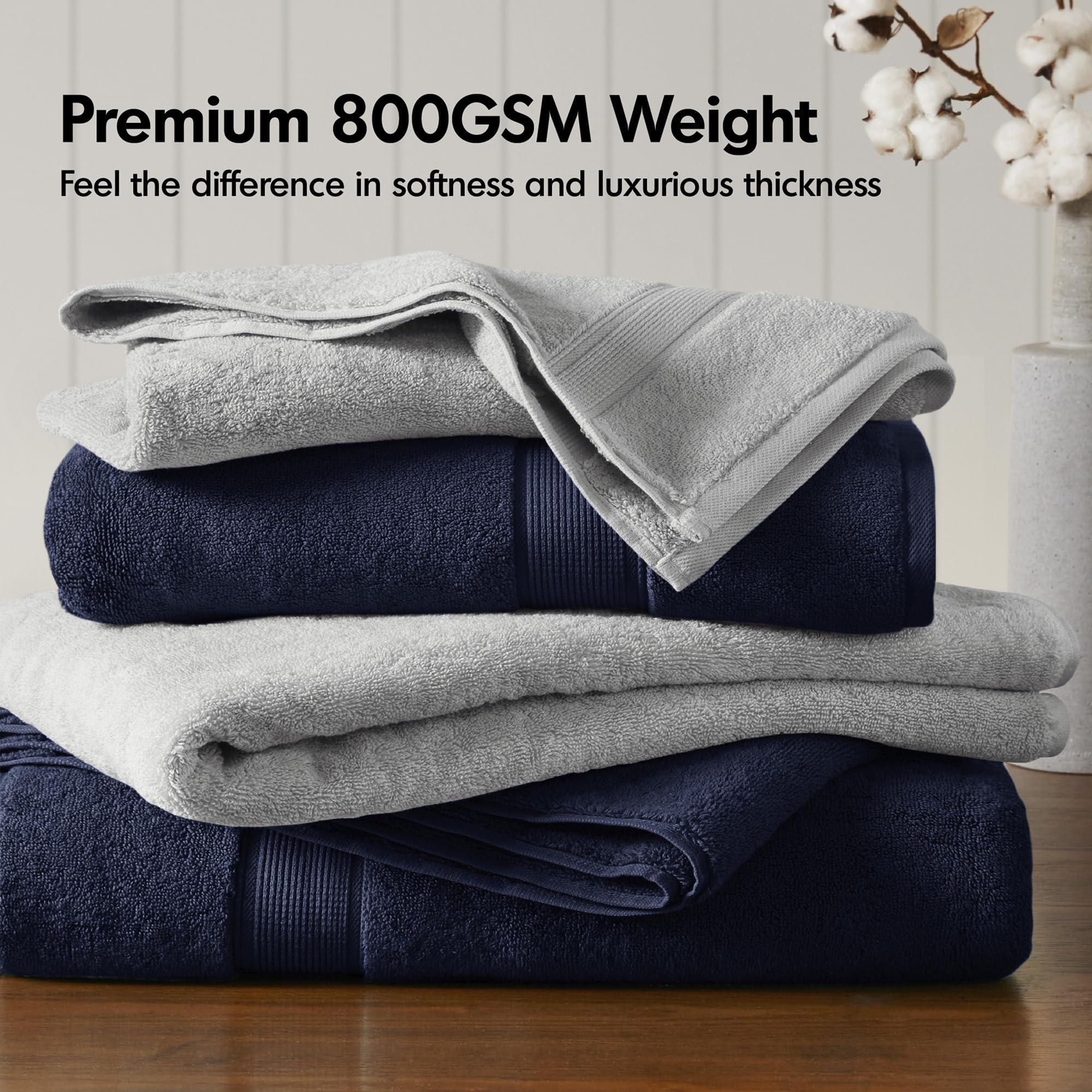 Madison Park 800GSM Bathroom Towel Set of 8 100% Cotton Bath Towel Set for Bathroom Luxurious Highly Absorbent 2 Bath Towels 2 Hand Towels 4