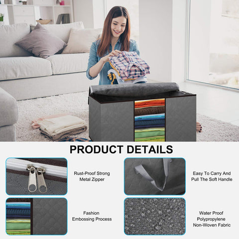 Cleaneaty Clothes Storage Bag 6Pack 90L Large Capacity Solution Organizer for Clothes, Duvets, Comforters, Blankets