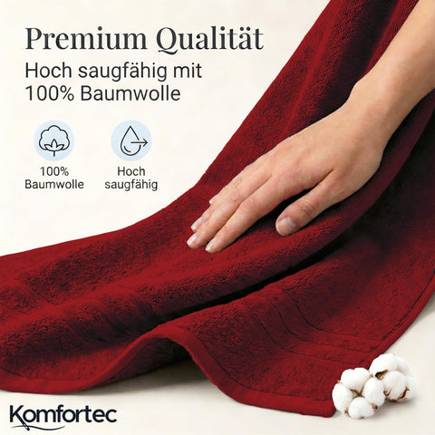 Komfortec Jumbo Bath Towels, 100% Cotton, Quick Dry, 80x200, Red