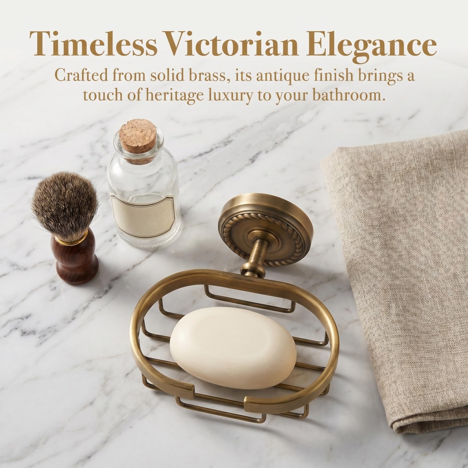 WOONEKY Solid Brass Wall Mounted Soap Holder Vintage Style Soap Basket with Retro Wave Pattern Concealed Screws Drainage Design for Bathroom Shower