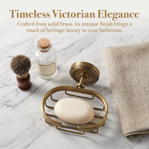 WOONEKY Solid Brass Wall Mounted Soap Holder Vintage Style Soap Basket with Retro Wave Pattern Concealed Screws Drainage Design for Bathroom Shower