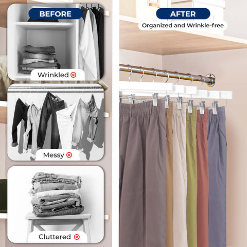 SereneLife 20pcs White Wooden Trouser Hangers, 35cm Anti-Slip Clips
