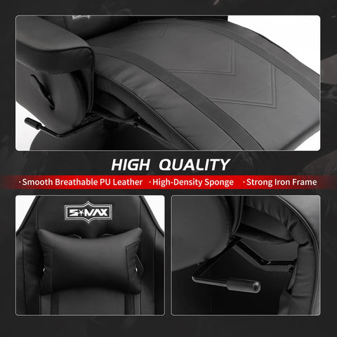 S*MAX Gaming Recliner Chair Ergonomic High Back Wide Lumbar Support Swivel PU Leather Cup Holder Adjustable Backrest Footrest Gaming Chair for Adults