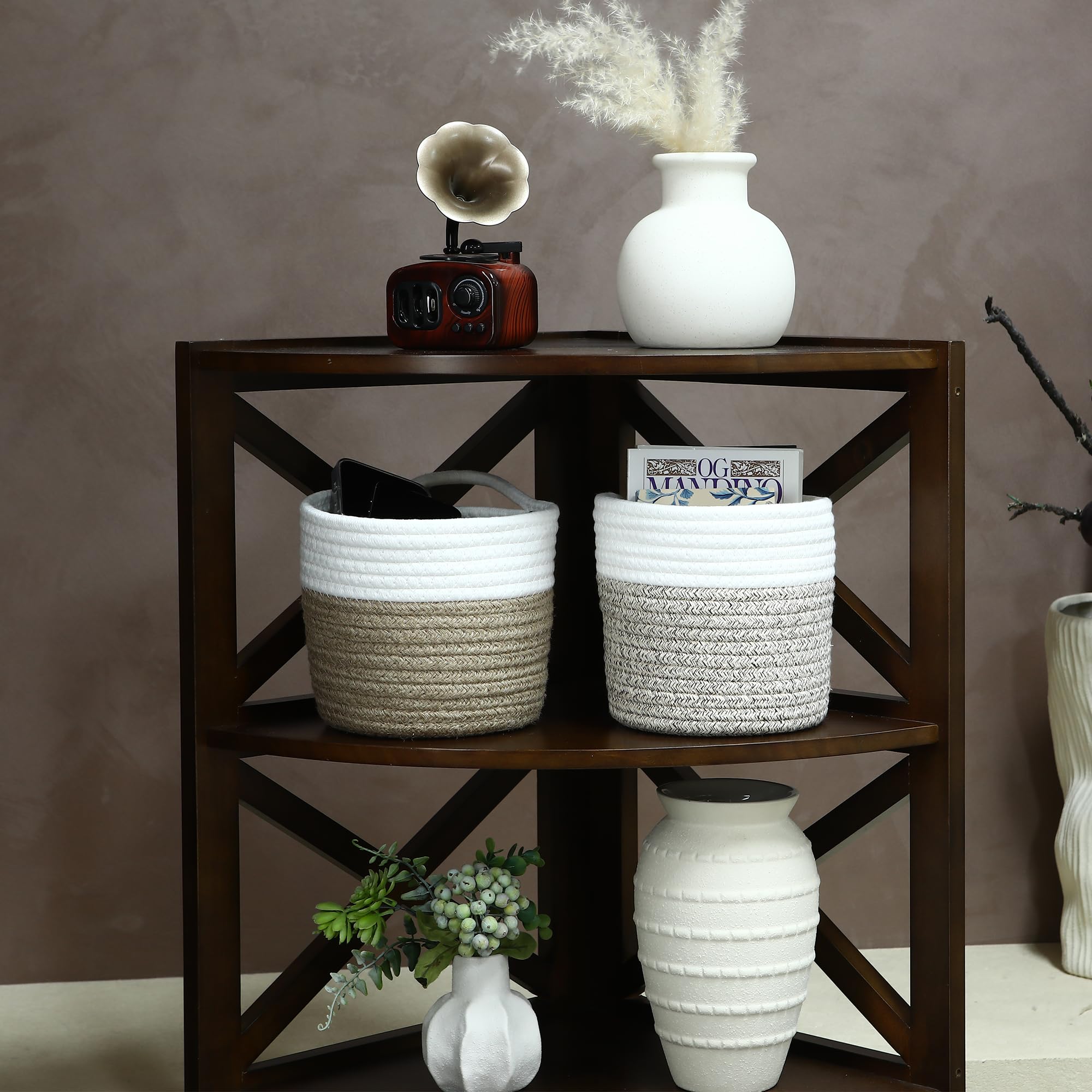 Sea Team Two Tone Hanging Cotton Rope Door Organiser Baskets