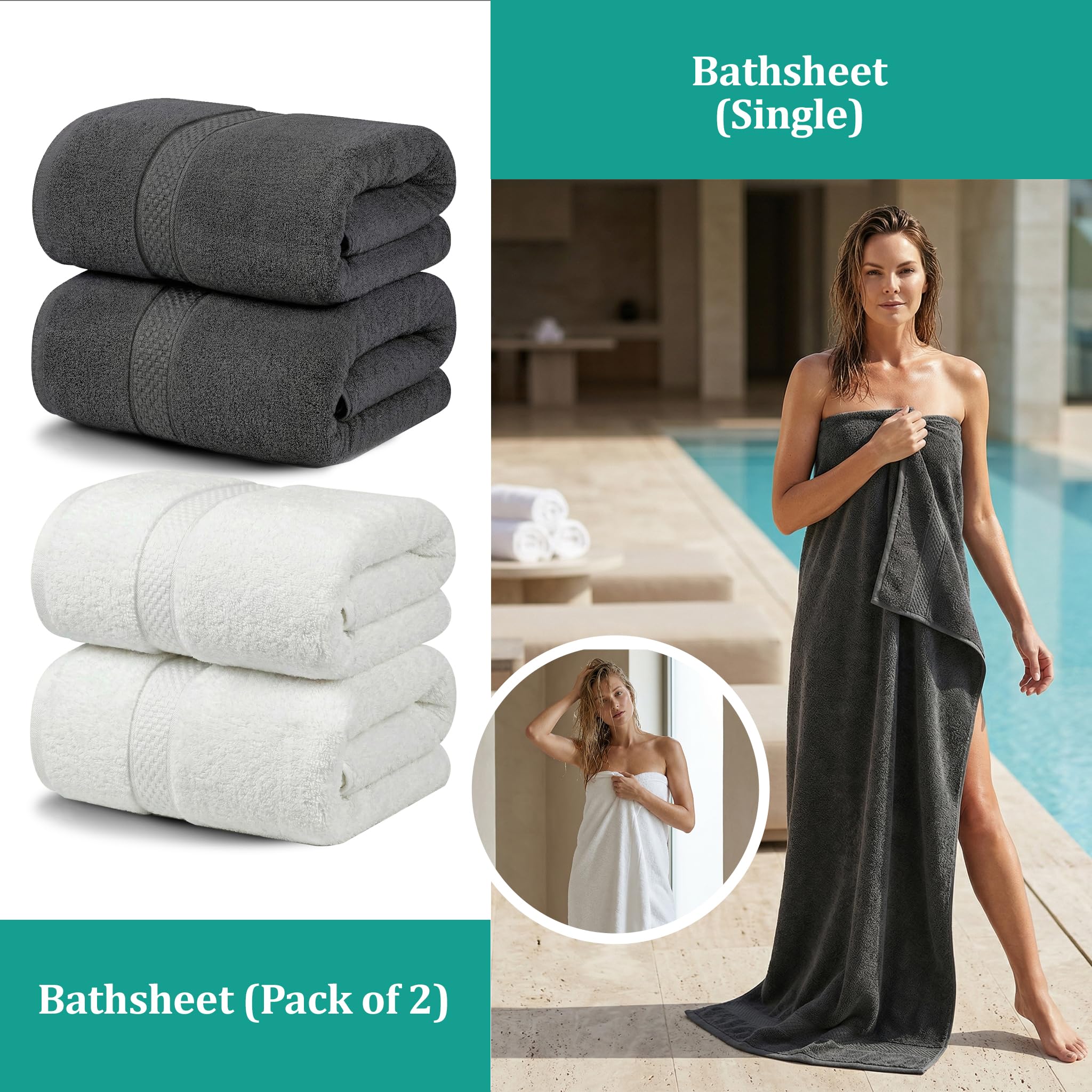 MistyMorning Extra Large Bath Sheets Jumbo Size (90x190cm),100% Cotton 500GSM Super Soft & Highly Absorbent Quick Dry Luxury Bathroom Towels