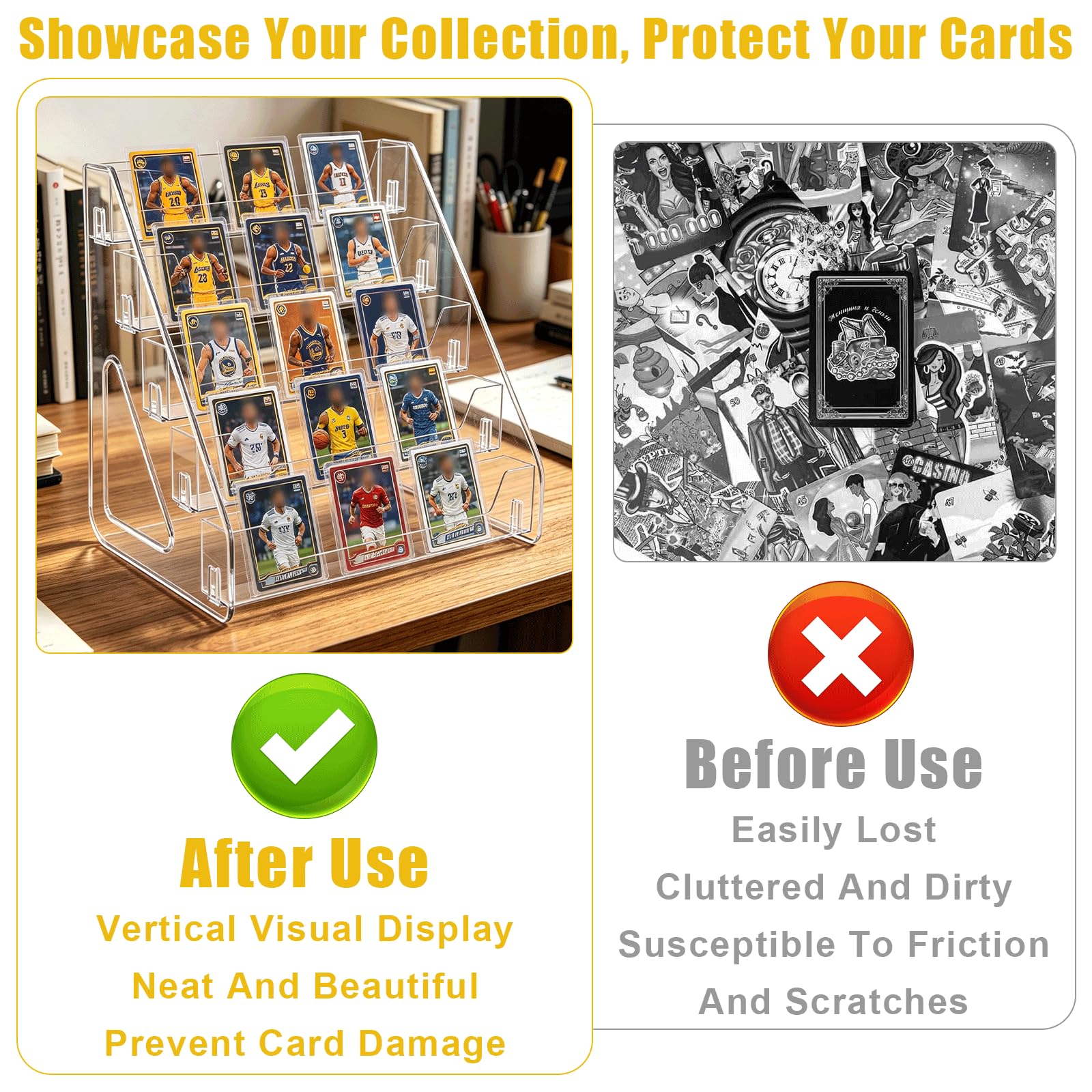 WEXFFU 5-Tier Card Display Stand, PET Material Trading Card Display Stand, Clear Display Case for Card Collection & Show, Greeting Card Organiser