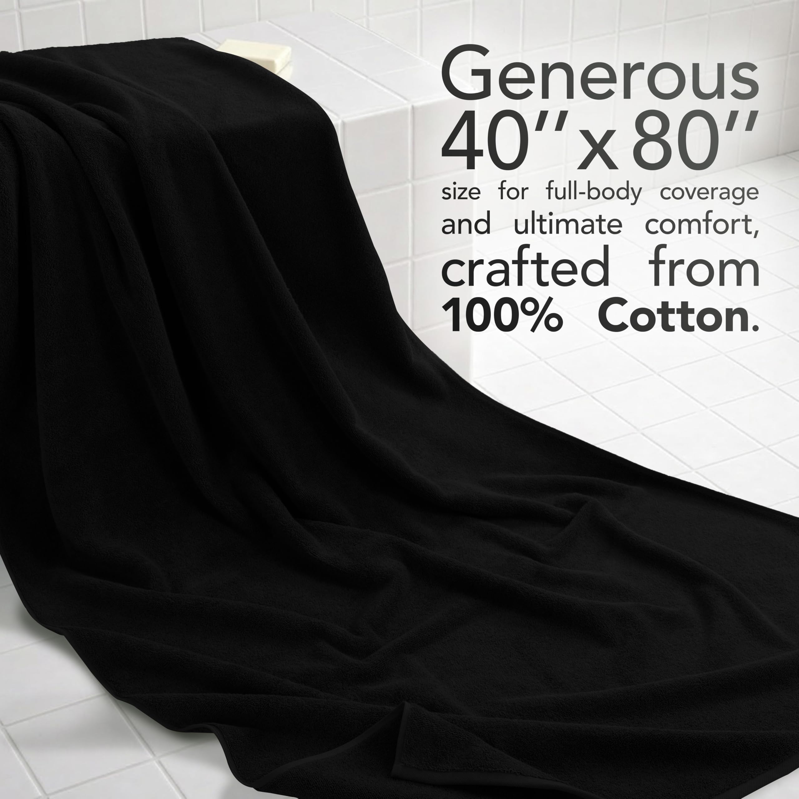 American Soft Linen Oversized Bath Sheet 40x80 Extra Large for Bathroom, 100% Cotton Turkish Jumbo Bathsheet Towels for Adults, Black Bath Sheet