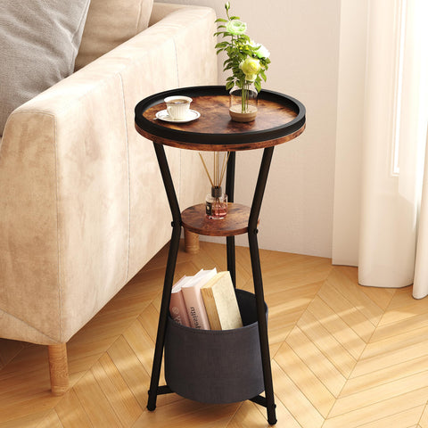 Yusong Round Side Table, Small Drink Table for Small Spaces, 3-Tier Industrial Corner Table, Bedside Table Highlight for Living Room, Bedroom, Sofa