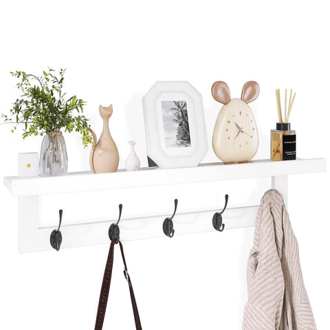 SMIBUY Coat Hooks with Shelf Wall-Mounted, 74 cm Entryway Coat Rack for Wall, Bamboo Hanging Shelf with 5 Double Metal Hooks for Bathroom, Bedroom