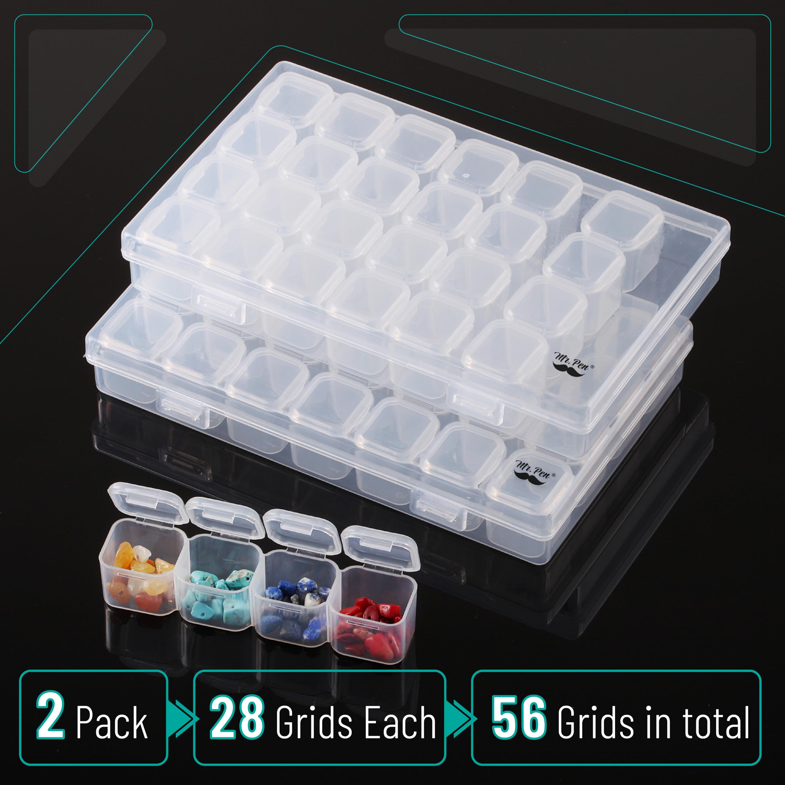 Mr. Pen- Diamond Painting Bead Storage Containers, 28 Grids, 2 Pack, Includes 160pcs Label Stickers, Diamond Art Bead BoxOrganizer