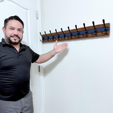 SKOLOO Rustic Wall Mounted Coat Rack - 38-1/8" Long Coat Hooks for Wall with 10 Triple Hooks for Hanging Coats, Hats or Tools