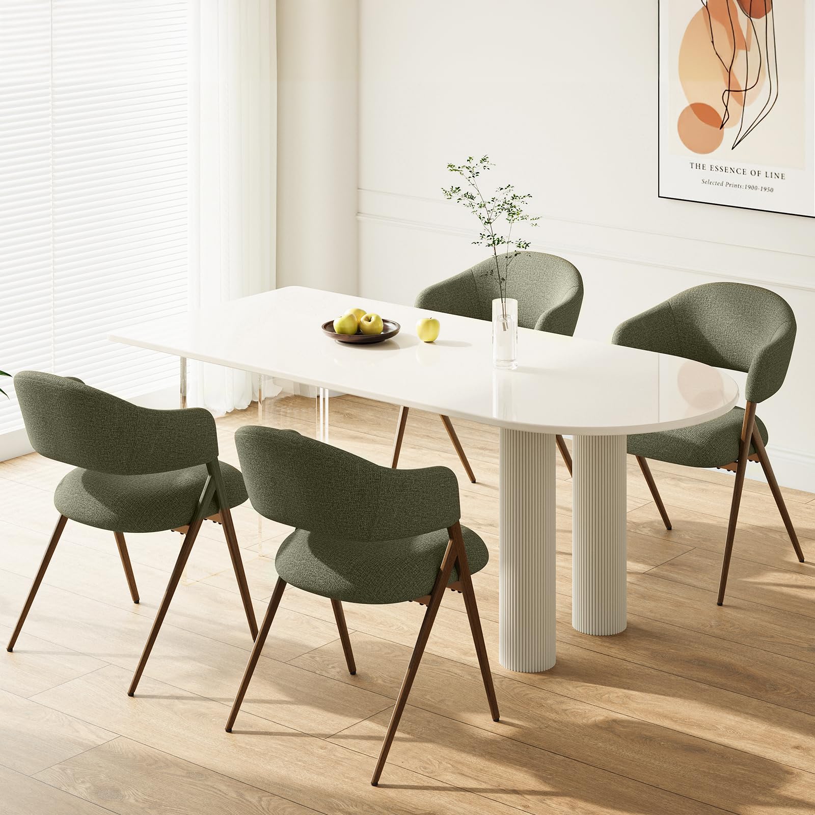 COLAMY Ergonomic Linen Dining Chair with 135° Recline, Breathable Cotton-Linen Fabric, Wooden-Look Metal Legs, 125kg Capacity