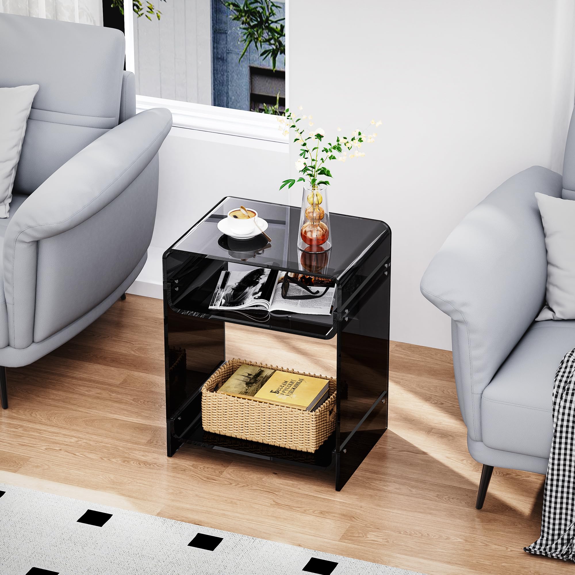 Acrylic Clear Side Table, Bedside Table, 15.7"x19.7"x11.8" (Black, 15.7"x11.8"x19.7")