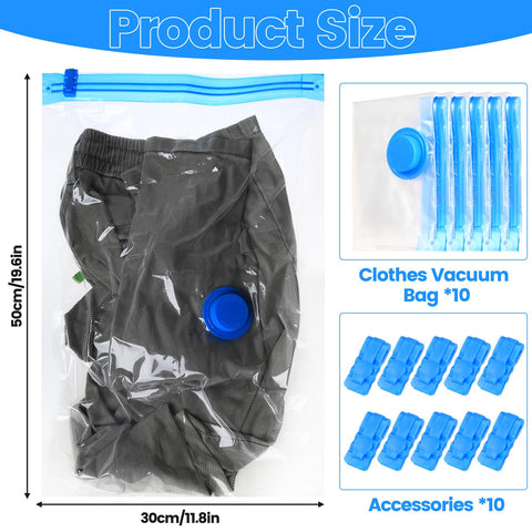 10 Pcs Vacuum Storage BagsVacuum Pack Bags for Clothes, Space Saver Compression Vacuum Bags for Clothing Pillows Duvets Bedding Quilt