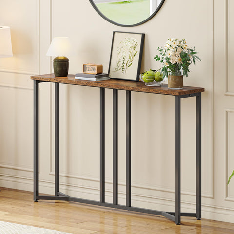 YITAHOME Console Table, 100CM Slim Console Table, Rustic Brown and Black