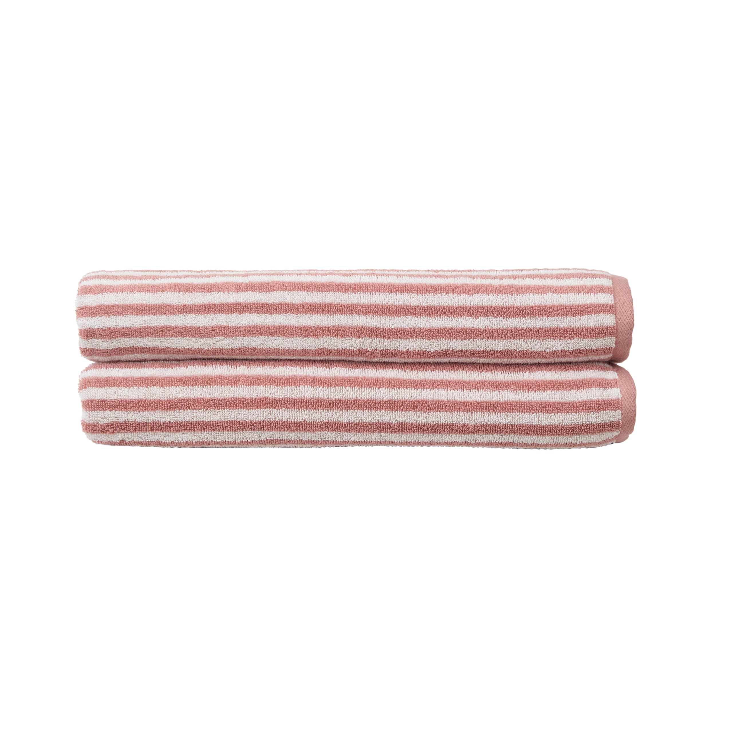 Christy Portobello Stripe Bath Sheets | Set of 2 | 100% Combed Cotton | 550GSM | 90cm x 160cm | Quick Dry | Rose Pink