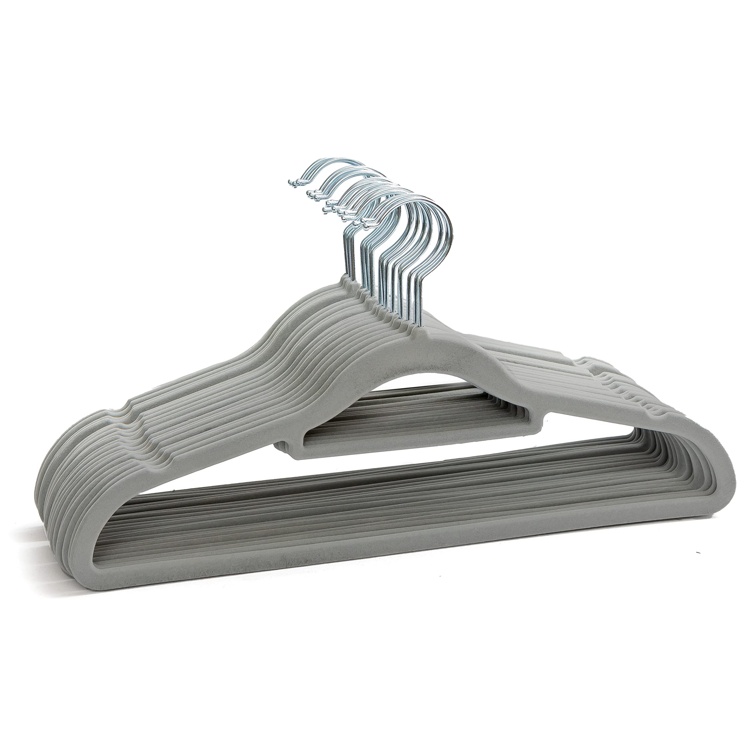 50 Non Slip Velvet Hangers | Heavy Duty Grey Felt Coat Hangers |360 Degree Swivel Hooks |Premium Space Saving Design