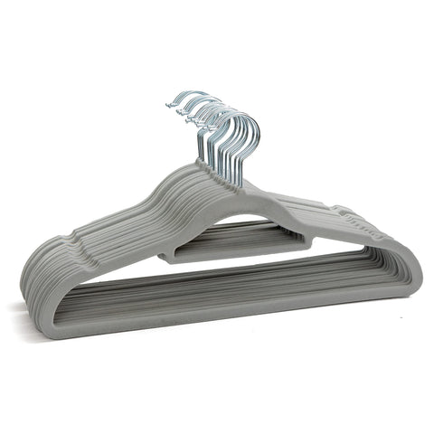 50 Non Slip Velvet Hangers | Heavy Duty Grey Felt Coat Hangers |360 Degree Swivel Hooks |Premium Space Saving Design