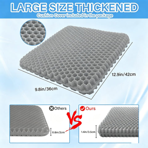 Audasi Gel Seat Cushion, Honeycomb Thick Gel Seat Pad for Bottoms Soft Sitter Cushion Relieving Back Coccyx Pressure Seat Cushions for Car Office