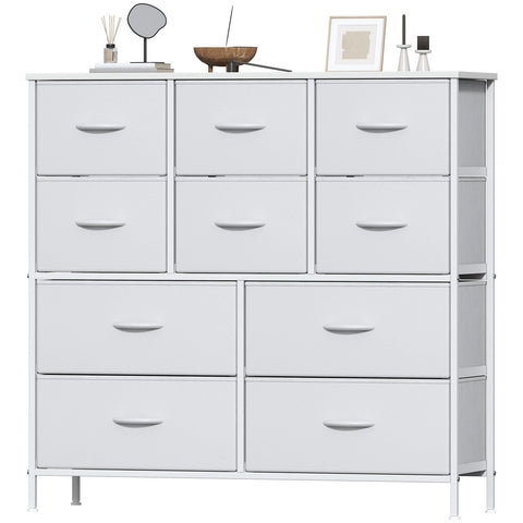 Feonase Chest of Drawers, Bedroom Tall Dresser with 10 Fabric Drawers, Metal Frame & MDF Wood Top, Adjustable Feet