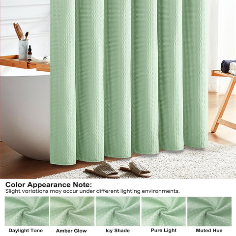 BTTN Long Waffle Shower Curtain, Waterproof, 182x200cm, Mint Green