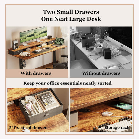 Klicelor Electric Height Adjustable Desk, with 2 Fabric Drawers, 120x60cm