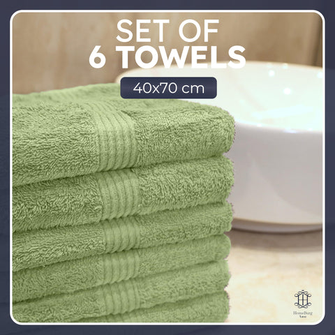 HomeBurg Luxe 6-Piece Towel Set – Soft & Absorbent Cotton, Quick-Drying, Easy Care, 40 x 70 cm, Sage Green