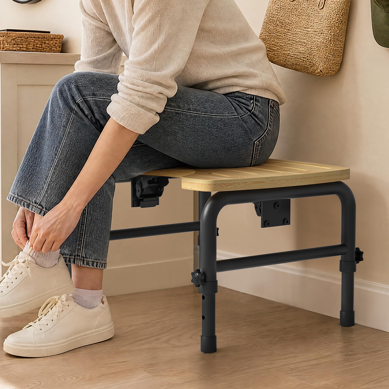 Yvsevnr Folding Squatting potty for Adult Toilet Stool, Adjustable Height 7-9 Inch, Bamboo Non-Slip Bathroom Step Stool, Squat Aid Stool for Kids