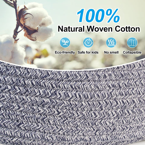 AmapleL Toilet Tank Topper, Small Cotton Rope Woven Storage Basket, Toilet Paper Holder with Handles, 13"x5.9"x4" Blue