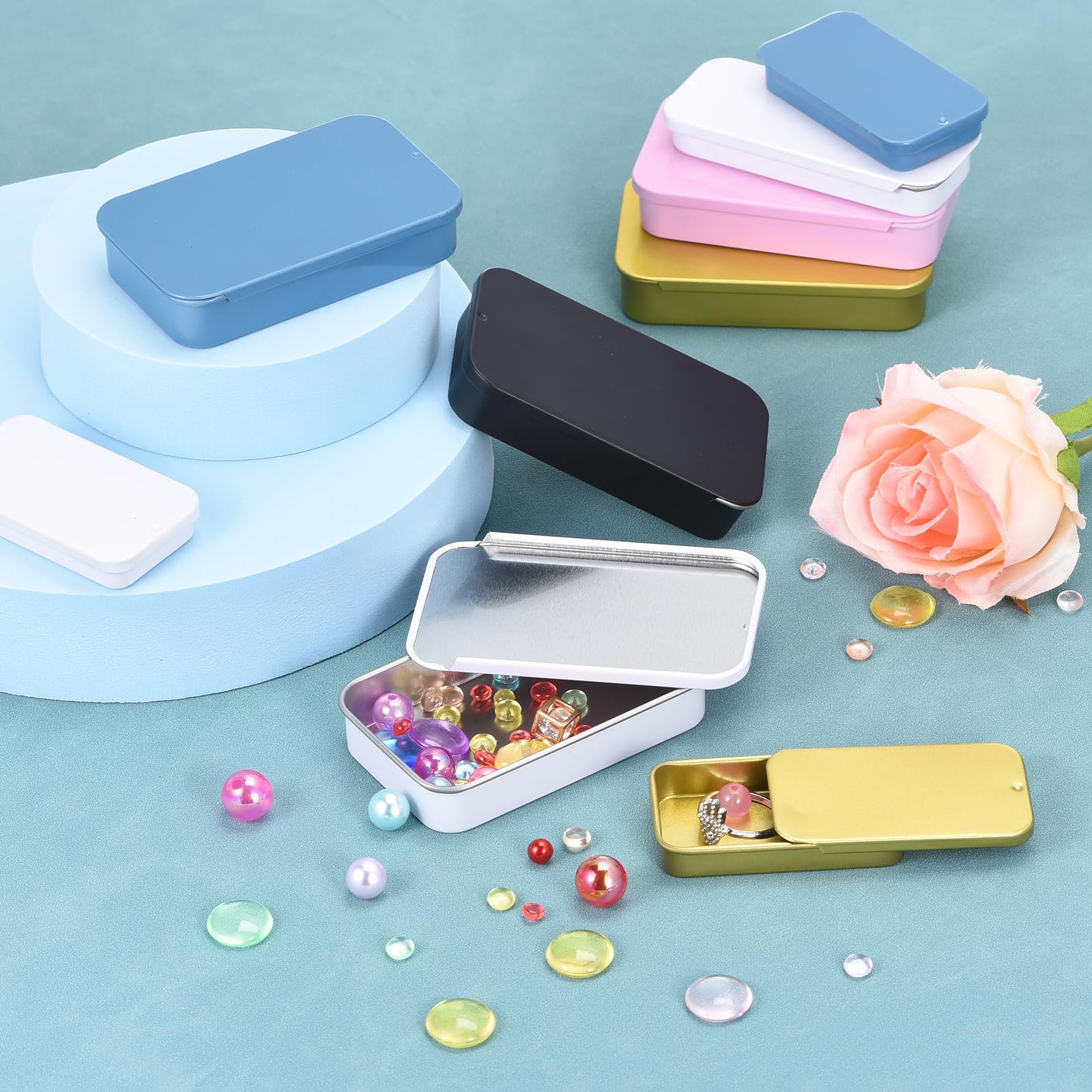 Sourcing Map 4 Pcs Black Rectangular Slide Top Frosted Metal Tin Box Containers, 3.1x1.3x0.4 Inch, Storage Box for Small Items