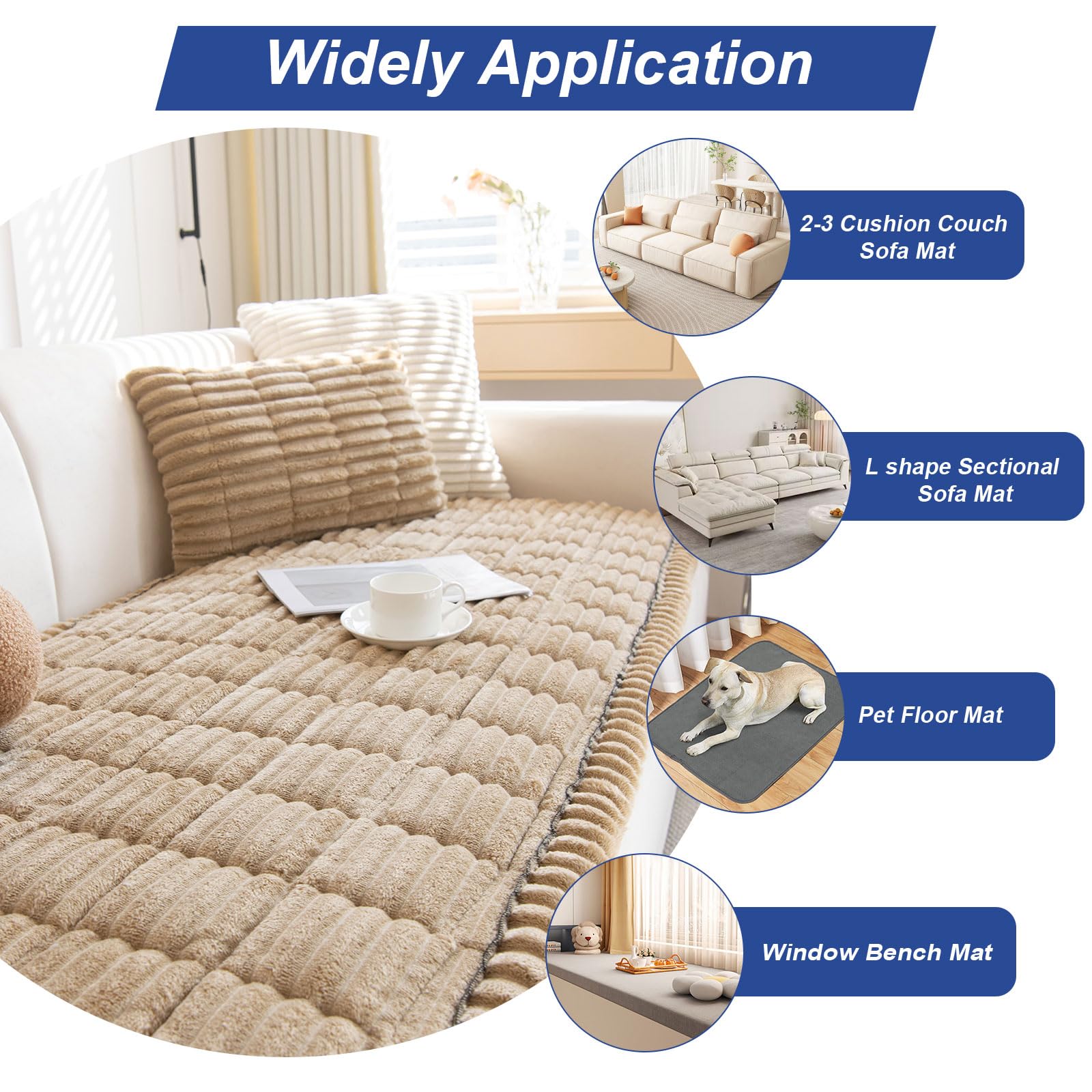 GKXLH New Thick Non-slip Sofa Cover 2 3 4 Seater (Light Coffee, 70x150cm)