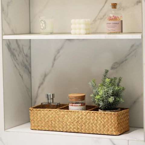 Seagrass Storage Basket with 3 Sections Woven Shelf Baskets for Organizing (Natural, 37cm x 12cm x 8cm)