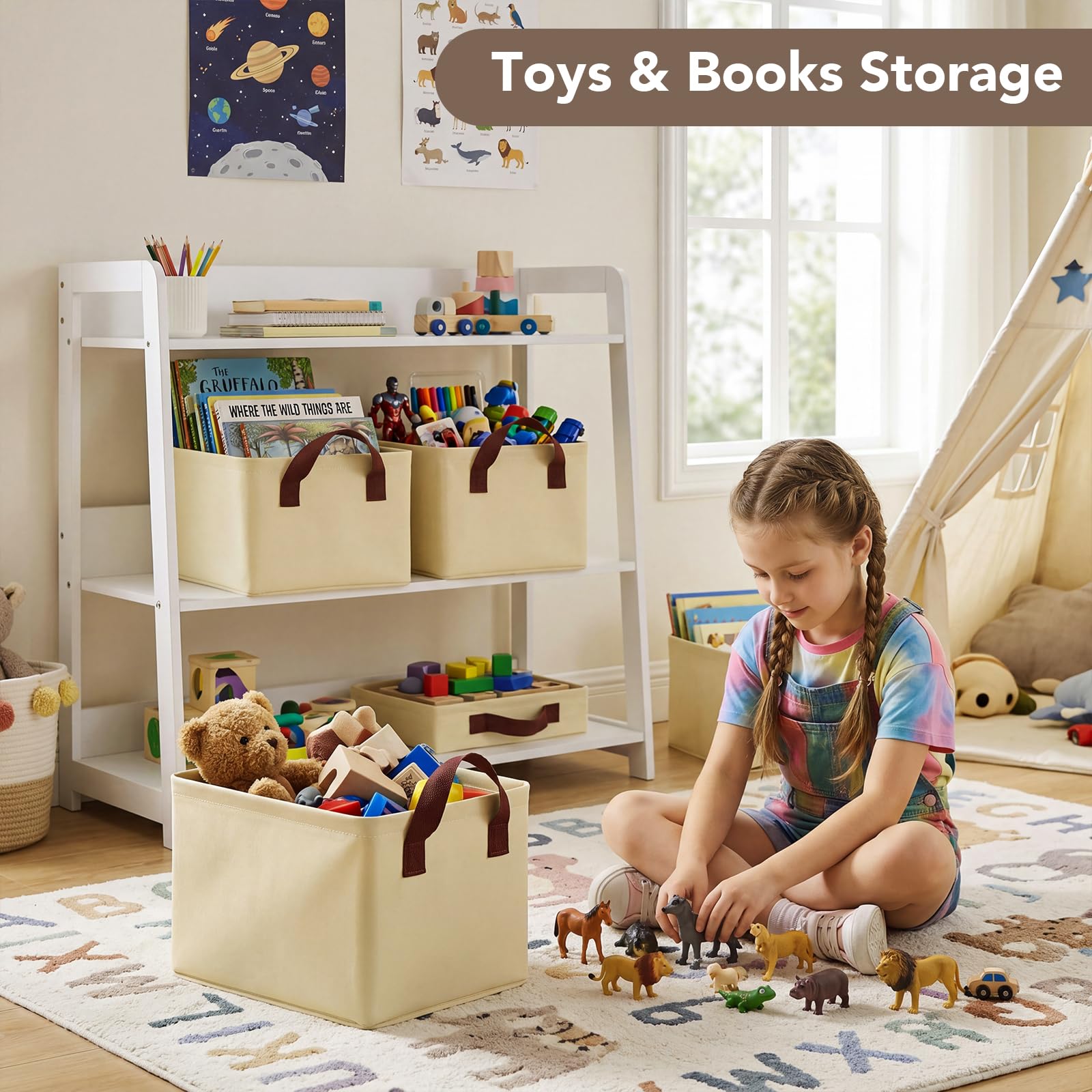 4 Pack Storage Baskets for Shelf, Small Closet Organizers and Storage Beige