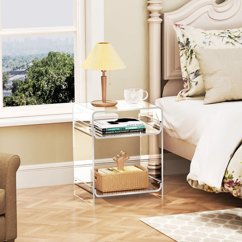 Acrylic End Table with Storage Shelf, Clear Side Table, Record Player Table, Nightstand, 15.7x19.7x11.8 (Clear, 40×30×50 cm)