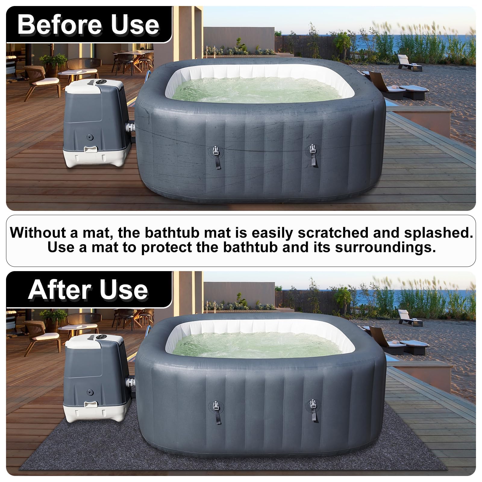 SINBLUE Square Hot Tub Flooring Mat 7.5 x 7.5 FT Inflatable Floor Protector