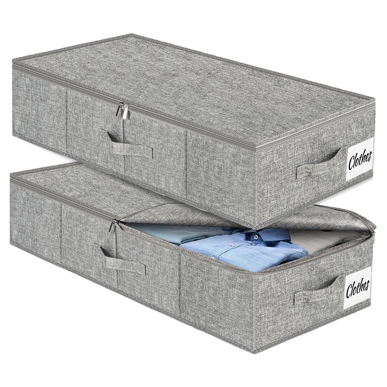 Under Bed Storage Box with Lid 2 Pack, Low Profile Foldable Underbed Clothes Organiser Under Sofa and Cot