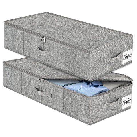 Under Bed Storage Box with Lid 2 Pack, Low Profile Foldable Underbed Clothes Organiser Under Sofa and Cot