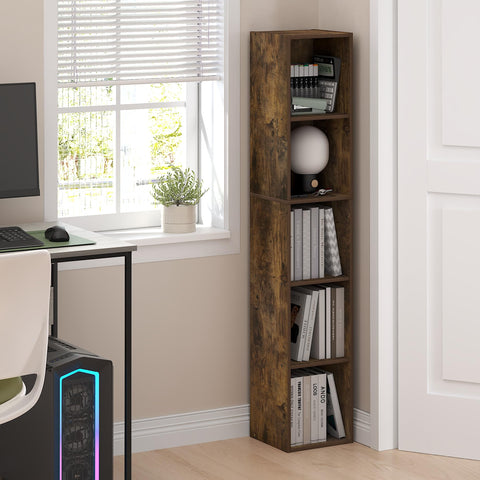 Furinno FULDA 5-Tier Tall Narrow Bookshelf, Standing Bookcase with 25.4 cm Width Storage Shelf, 23.6 x 24.9 x 131.8 cm, for Organization Storage
