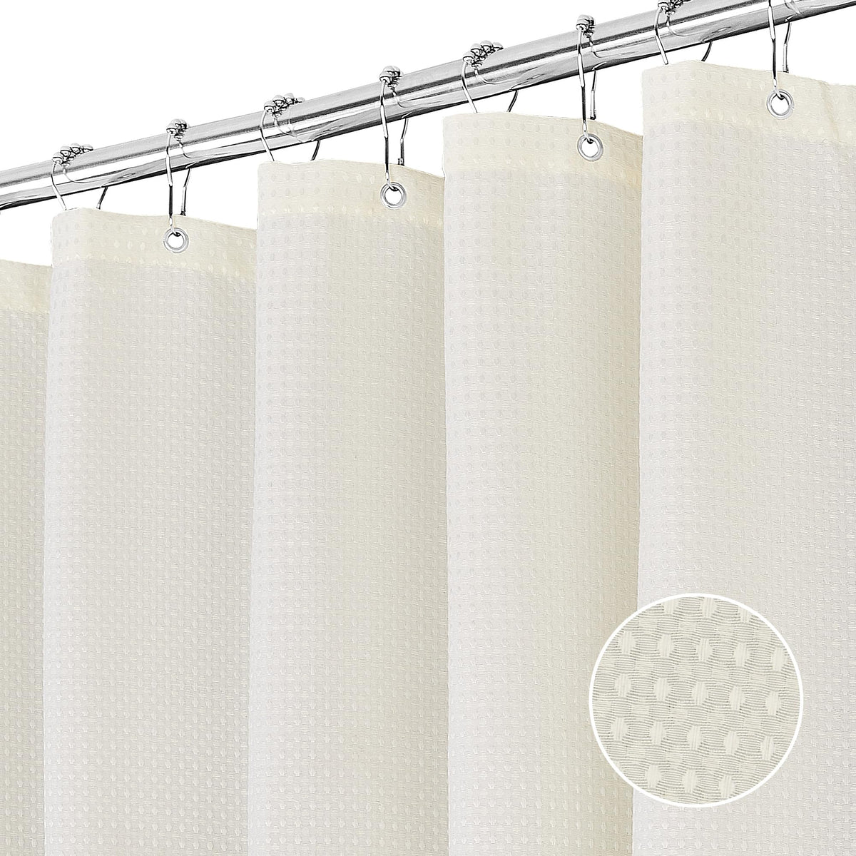 FIISAYL Shower Curtain for Bathroom, Weighted Hem, Waterproof and Anti Mould Resistant Waffle Fabric Curtains with 12 Hooks, Machine Washable